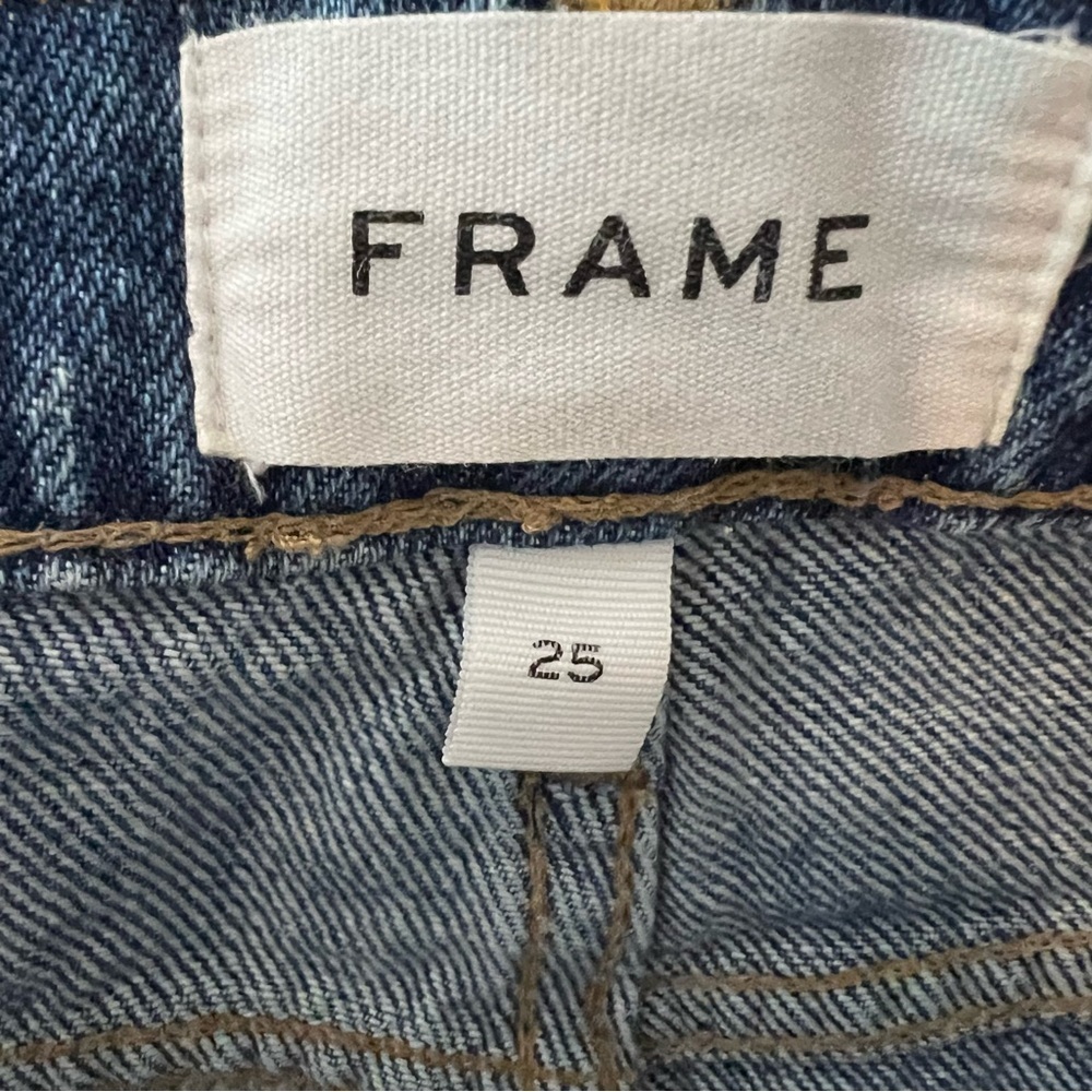 Frame Denim Mosaic High Waist Raw Hem Flare Leg Jeans Double Button Fly Size 25 - Picture 13 of 16